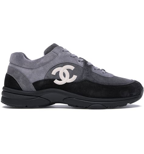 Chanel Size 37 Sneaker Trainer Black Suede Gray CC 